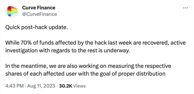 Curve вернула 70% украденных взломщиком средств